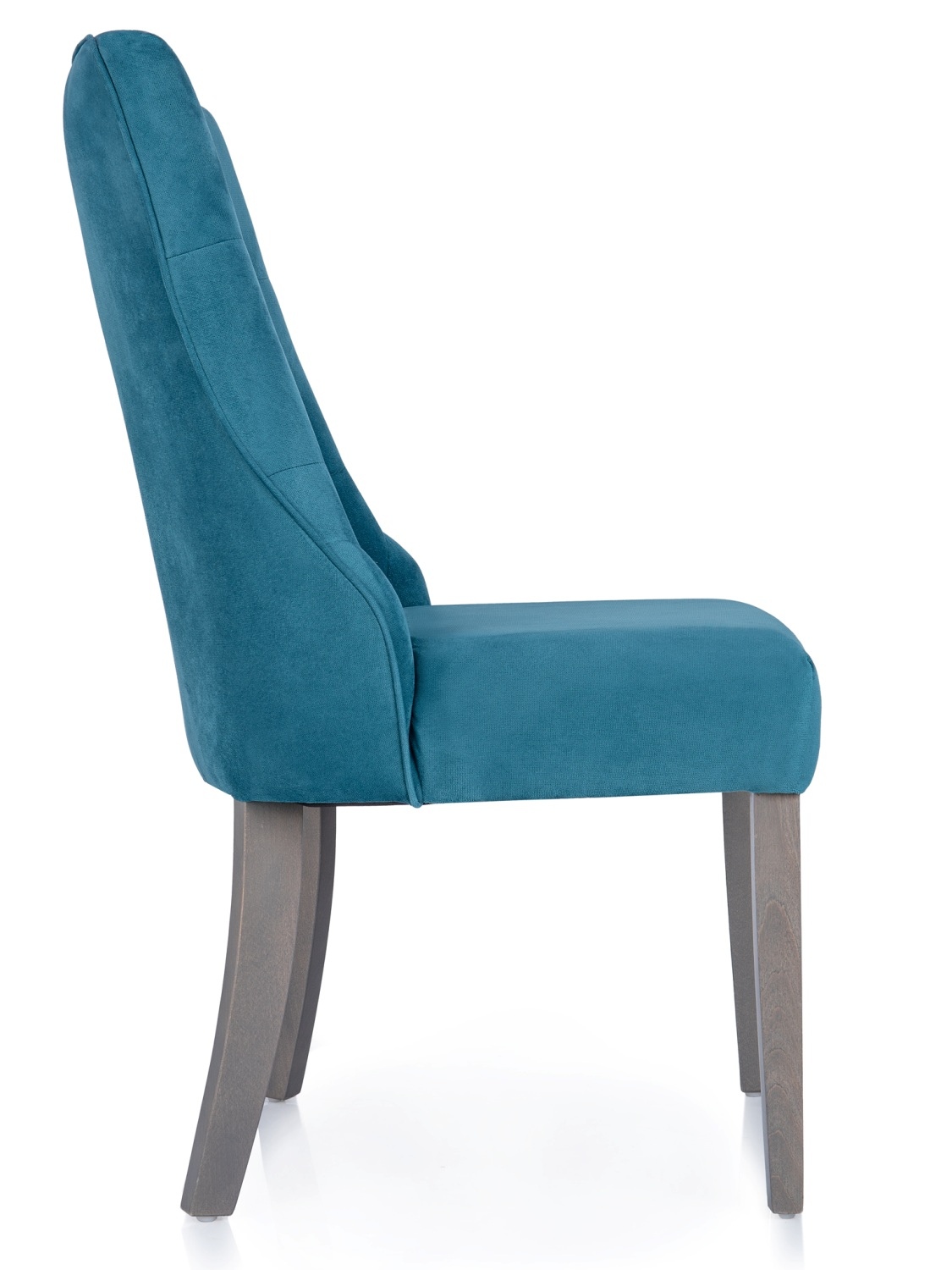 Pikowane krzesło do salonu w niebieskim kolorze - glamour - widok z boku 